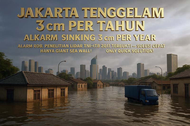 Jakarta Tenggelam 3 cm per Tahun: Rob Mengancam, Data Penelitian Hidros–ITB 2011 Terbukti Akurat — Pemerintah Harus Bergerak Cepat Membangun Giant Sea Wall. FOTO : HAIKUN
