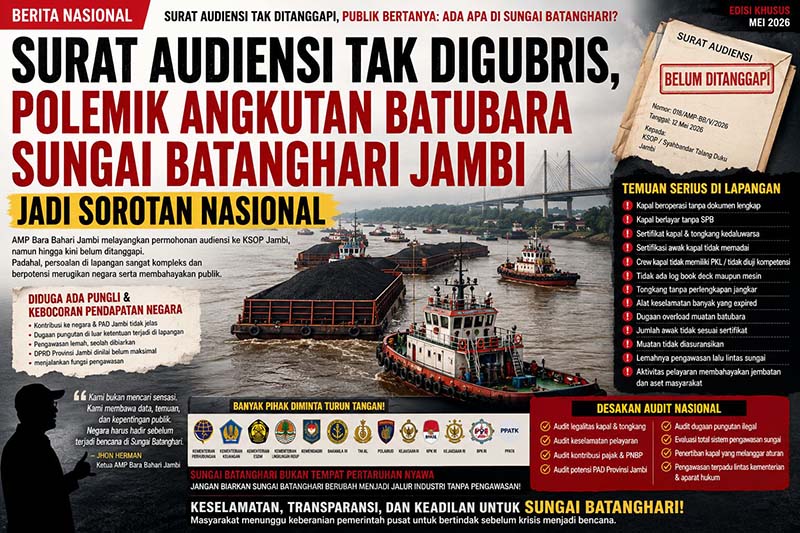 Polemik Angkutan Batubara Sungai Batanghari Jambi Menjadi Sorotan Nasional. (FOTO : Dok. HN)